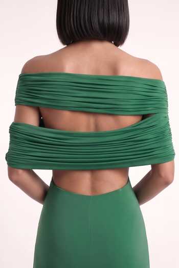 Buy Pinup By Astha Emerald Green Lycra Off-shoulder Off Gown Online at Aza Fashions Buy_Pinup By Astha_Emerald Green Lycra Off-shoulder Off Gown _Online_at_Aza_Fashions