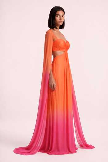 Pinup By Astha Fuchsia Georgette, Satin Sweetheart Neck Sculpted Ruched Gown Online at Aza Fashions Pinup By Astha_Fuchsia Georgette, Satin Sweetheart Neck Sculpted Ruched Gown _Online_at_Aza_Fashions