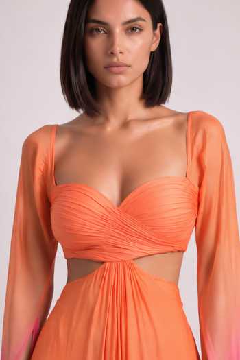 Shop Pinup By Astha Fuchsia Georgette, Satin Sweetheart Neck Sculpted Ruched Gown Online at Aza Fashions Shop_Pinup By Astha_Fuchsia Georgette, Satin Sweetheart Neck Sculpted Ruched Gown _Online_at_Aza_Fashions