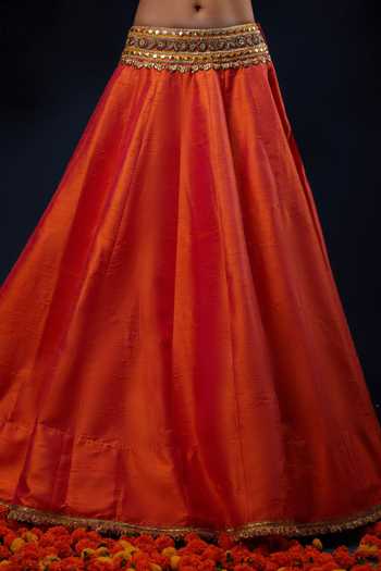 Preeti S Kapoor_Orange , Organza Sweetheart Neck Sequin Embroidered Lehenga Set _Online_at_Aza_Fashions