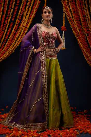 Preeti S Kapoor Gota Embroidered Bustier Lehenga Set 