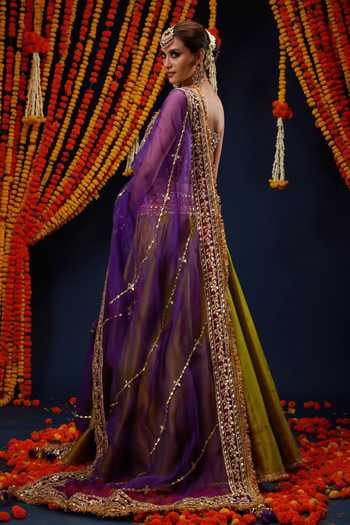 Buy_Preeti S Kapoor_Green , , Gota Embroidered Bustier Lehenga Set 