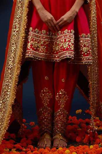 Preeti S Kapoor_Red , Organza Round Neck Sequin Embroidered Anarkali Set _Online_at_Aza_Fashions