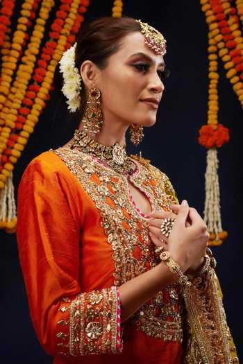 Preeti S Kapoor_Orange , , Round Neck Embroidered Kurta Sharara Set _Online_at_Aza_Fashions