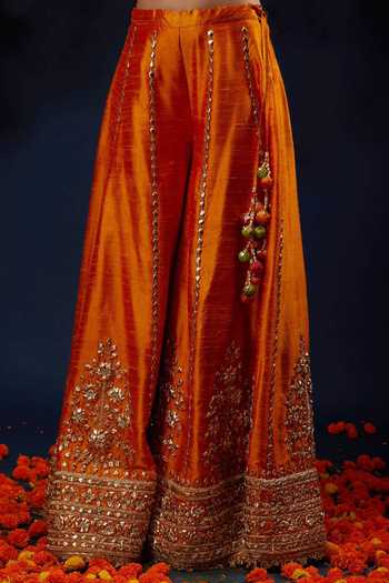 Buy_Preeti S Kapoor_Orange , , Round Neck Embroidered Kurta Sharara Set _Online_at_Aza_Fashions