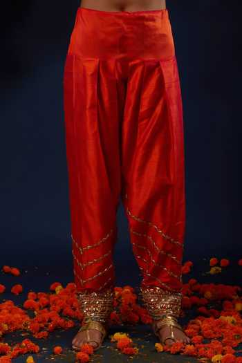 Preeti S Kapoor_Orange , Organza Round Neck Gota Work Anarkali Salwar Set _Online_at_Aza_Fashions