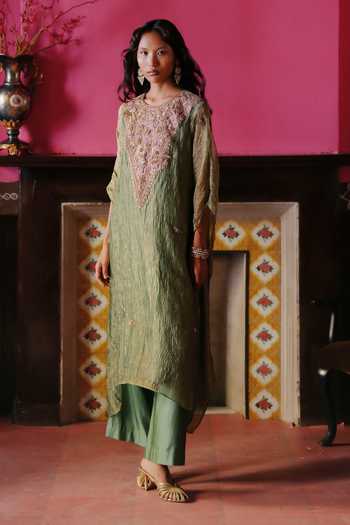 Alam By Tulsi Patel Rakhi Yoke Embroidered Kaftan & Pant Set 