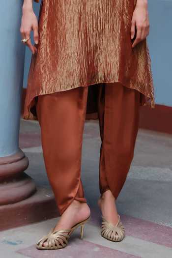 Alam By Tulsi Patel Maroon Silk, Tissue V-neck Megha Zardozi Embroidered Kurta With Dhoti Pant Online at Aza Fashions Alam By Tulsi Patel_Maroon Silk, Tissue V-neck Megha Zardozi Embroidered Kurta With Dhoti Pant _Online_at_Aza_Fashions