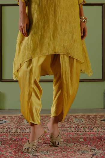 Alam By Tulsi Patel Yellow Silk, Tissue V-neck Megha Yoke Embroidered Kurta And Dhoti Pant Set Online at Aza Fashions Alam By Tulsi Patel_Yellow Silk, Tissue V-neck Megha Yoke Embroidered Kurta And Dhoti Pant Set _Online_at_Aza_Fashions