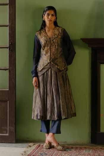 Alam By Tulsi Patel Crushed Tissue & Silk Jacket & Anarkali Set 
