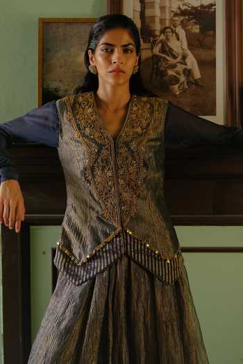 Alam By Tulsi Patel Crushed Tissue & Silk Jacket & Anarkali Set 
