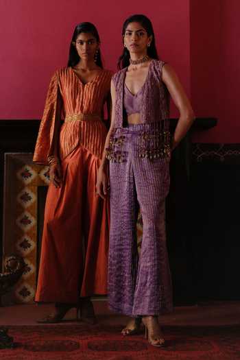 Buy Alam By Tulsi Patel Purple Tissue V-neck Rutu Embroidered Jacket Pant Set Online at Aza Fashions Buy_Alam By Tulsi Patel_Purple Tissue V-neck Rutu Embroidered Jacket Pant Set _Online_at_Aza_Fashions