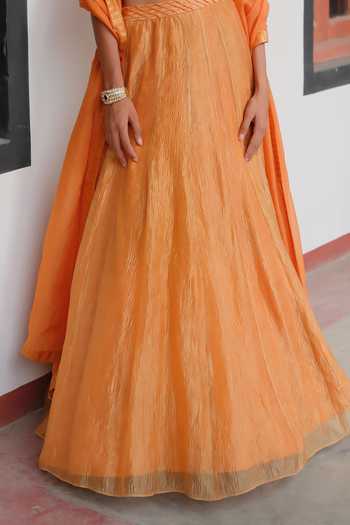 Alam By Tulsi Patel Orange Tissue Off-shoulder Nalandi Zardozi Embroidered Blouse Lehenga Set Online at Aza Fashions Alam By Tulsi Patel_Orange Tissue Off-shoulder Nalandi Zardozi Embroidered Blouse Lehenga Set _Online_at_Aza_Fashions