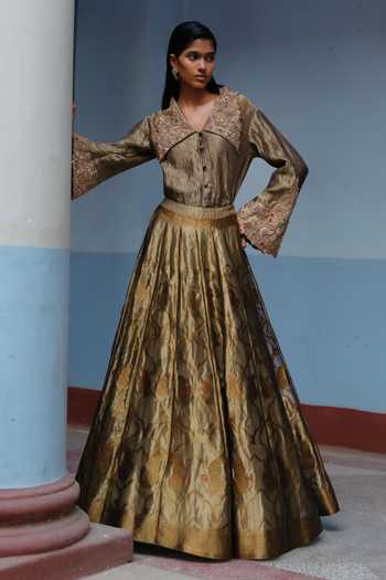 Alam By Tulsi Patel Kalyani Handwoven Silk Tissue Lehenga