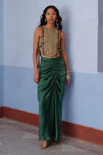 Alam By Tulsi Patel Rajvi Embroidered Bib Top Skirt Set 