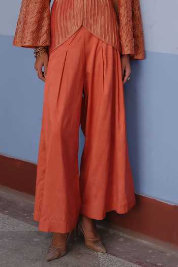 Alam By Tulsi Patel Orange Tissue V-neck Meera Embroidered Jacket And Pant Set Online at Aza Fashions Alam By Tulsi Patel_Orange Tissue V-neck Meera Embroidered Jacket And Pant Set _Online_at_Aza_Fashions