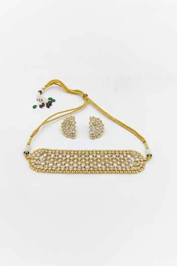Shop Joules By Radhika Gold Plated Kairiya Embellished Choker Necklace Set at Aza Fashions Shop_Joules By Radhika_Gold Plated Kairiya Embellished Choker Necklace Set _at_Aza_Fashions