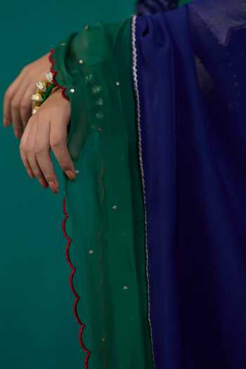 Neitri Green Silk Split V-neck Girija Bandhani Print Kurta And Pant Set Online at Aza Fashions Neitri_Green Silk Split V-neck Girija Bandhani Print Kurta And Pant Set _Online_at_Aza_Fashions