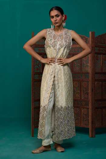 Neitri Mogra Embroidered Jacket Pant Set 