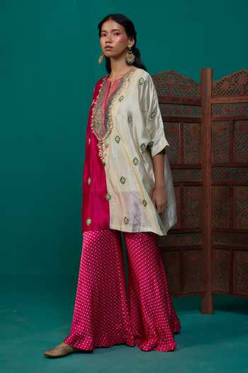 Buy Neitri Beige Silk, Muslin, Brocade Round Shailaja Kurta And Bandhani Pattern Gharara Set Online at Aza Fashions Buy_Neitri_Beige Silk, Muslin, Brocade Round Shailaja Kurta And Bandhani Pattern Gharara Set _Online_at_Aza_Fashions
