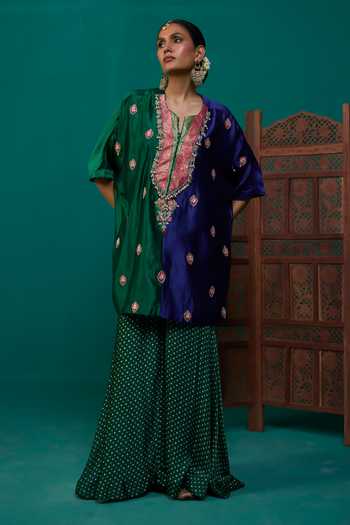 Buy Neitri Blue Silk, Muslin (mulmul), Brocade Shambhavi Kurta And Bandhani Gharara Set Online at Aza Fashions Buy_Neitri_Blue Silk, Muslin (mulmul), Brocade Shambhavi Kurta And Bandhani Gharara Set _Online_at_Aza_Fashions