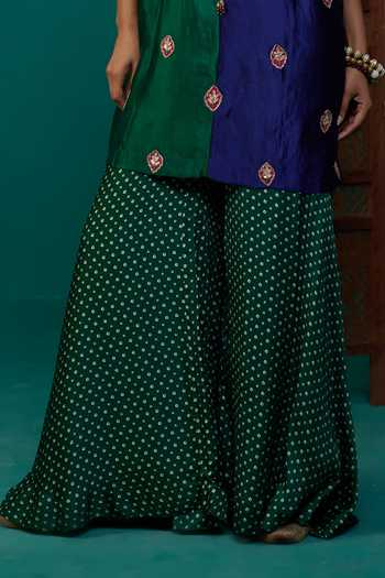 Shop Neitri Blue Silk, Muslin (mulmul), Brocade Shambhavi Kurta And Bandhani Gharara Set Online at Aza Fashions Shop_Neitri_Blue Silk, Muslin (mulmul), Brocade Shambhavi Kurta And Bandhani Gharara Set _Online_at_Aza_Fashions