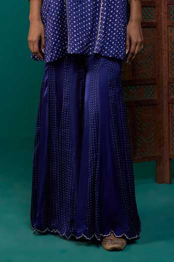 Neitri Blue Silk, Muslin (mulmul), Brocade Mayra Bandhani Print Kurta And Sharara Set Online at Aza Fashions Neitri_Blue Silk, Muslin (mulmul), Brocade Mayra Bandhani Print Kurta And Sharara Set _Online_at_Aza_Fashions