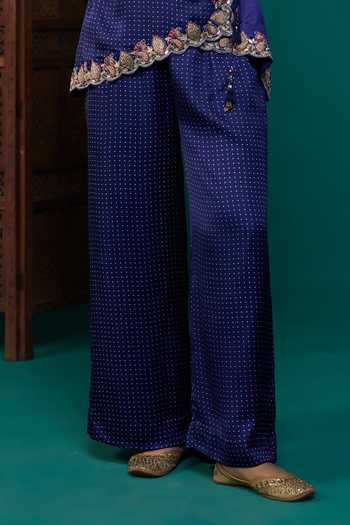 Buy Neitri Blue Silk, Muslin (mulmul) V-neck Bhavya Printed Angarkha Top And Pant Set Online at Aza Fashions Buy_Neitri_Blue Silk, Muslin (mulmul) V-neck Bhavya Printed Angarkha Top And Pant Set _Online_at_Aza_Fashions