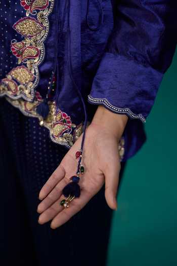 Buy Neitri Blue Silk, Muslin (mulmul) V-neck Bhavya Printed Angarkha Top And Pant Set Buy_Neitri_Blue Silk, Muslin (mulmul) V-neck Bhavya Printed Angarkha Top And Pant Set