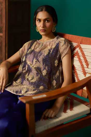 Buy Neitri Blue Silk, Georgette, Satin, Tissue, Brocade, Nalini Embroidered Top And Pant Set Online at Aza Fashions Buy_Neitri_Blue Silk, Georgette, Satin, Tissue, Brocade, Nalini Embroidered Top And Pant Set _Online_at_Aza_Fashions
