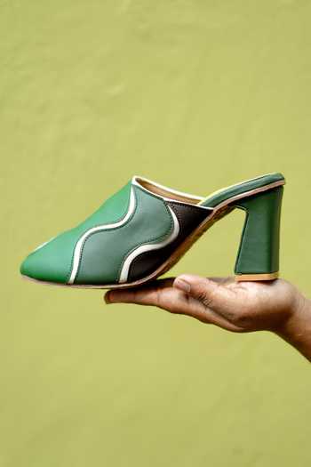 Around Always Green Groove Flowing Wave Mule Heels Online at Aza Fashions Around Always_Green Groove Flowing Wave Mule Heels _Online_at_Aza_Fashions