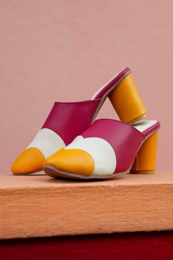 Around Always Zing Geometric Color Block Mule Heels 