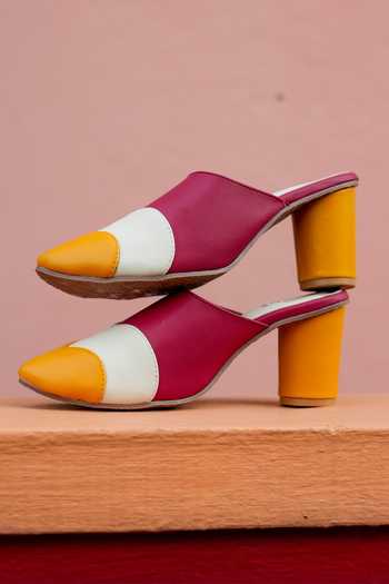 Buy_Around Always_Multi Color Zing Geometric Block Mule Heels _Online_at_Aza_Fashions