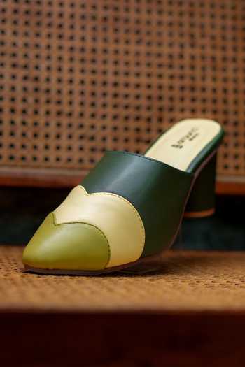 Around Always Green Zest Geometric Panels Mule Heels Online at Aza Fashions Around Always_Green Zest Geometric Panels Mule Heels _Online_at_Aza_Fashions