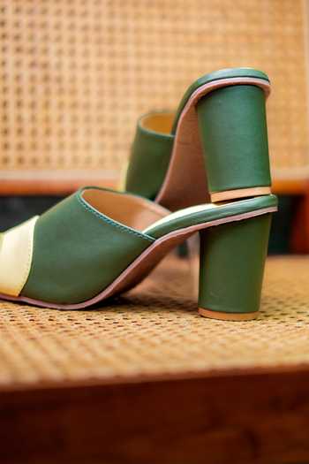 Buy Around Always Green Zest Geometric Panels Mule Heels Online at Aza Fashions Buy_Around Always_Green Zest Geometric Panels Mule Heels _Online_at_Aza_Fashions