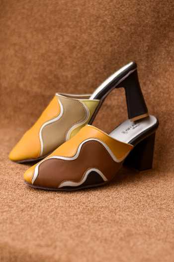 Around Always Waltz Retro Curve Panel Mule Heels 
