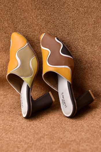 Around Always Waltz Retro Curve Panel Mule Heels 