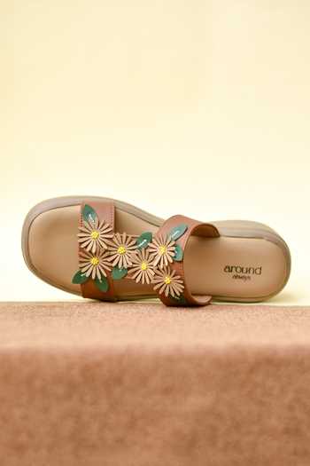 Around Always Brown Nectarine 3d Floral H-strap Wedges Online at Aza Fashions Around Always_Brown Nectarine 3d Floral H-strap Wedges _Online_at_Aza_Fashions