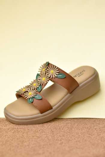 Around Always Nectarine 3D Floral H-Strap Wedges