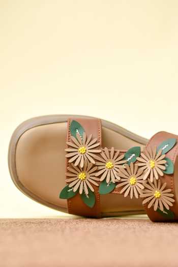 Buy Around Always Brown Nectarine 3d Floral H-strap Wedges Online at Aza Fashions Buy_Around Always_Brown Nectarine 3d Floral H-strap Wedges _Online_at_Aza_Fashions