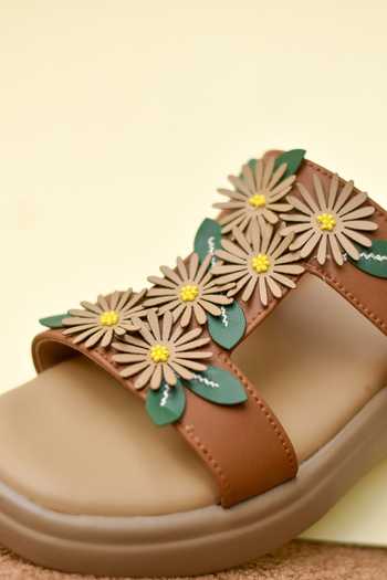 Shop Around Always Brown Nectarine 3d Floral H-strap Wedges Online at Aza Fashions Shop_Around Always_Brown Nectarine 3d Floral H-strap Wedges _Online_at_Aza_Fashions