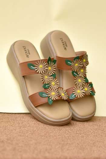 Around Always Nectarine 3D Floral H-Strap Wedges