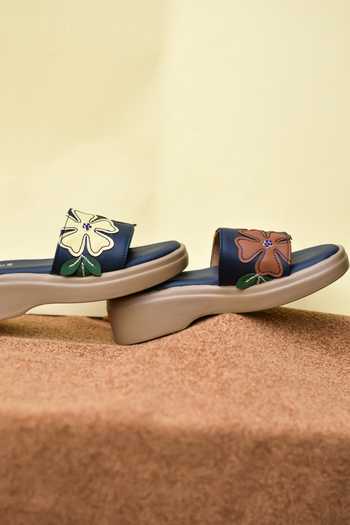 Around Always Bluebell Floral Strap Slide Wedges