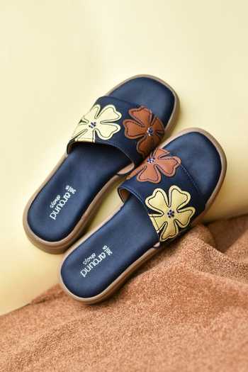 Around Always Bluebell Floral Strap Slide Wedges