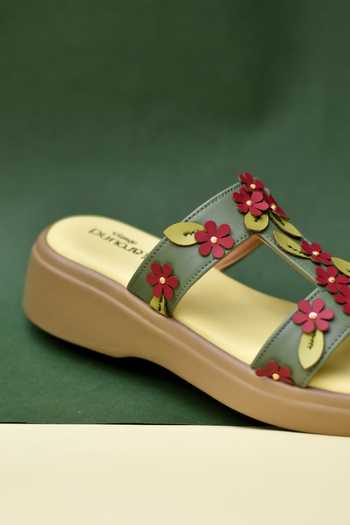 Around Always Green Bellflower H-strap Embroidered Wedges Online at Aza Fashions Around Always_Green Bellflower H-strap Embroidered Wedges _Online_at_Aza_Fashions
