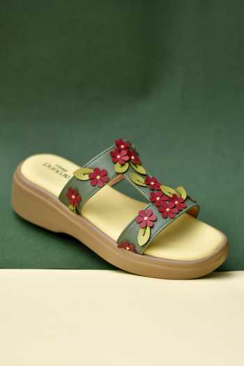Buy Around Always Green Bellflower H-strap Embroidered Wedges Online at Aza Fashions Buy_Around Always_Green Bellflower H-strap Embroidered Wedges _Online_at_Aza_Fashions