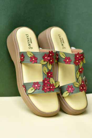 Around Always Bellflower H-Strap Embroidered Wedges