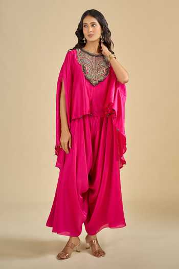 Shop Prisho Fuchsia Round , Scoop Embroidered Kaftan Pant Set Online at Aza Fashions Shop_Prisho_Fuchsia Round , Scoop Embroidered Kaftan Pant Set _Online_at_Aza_Fashions