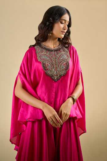 Prisho Fuchsia Round , Scoop Embroidered Kaftan Pant Set at Aza Fashions Prisho_Fuchsia Round , Scoop Embroidered Kaftan Pant Set _at_Aza_Fashions