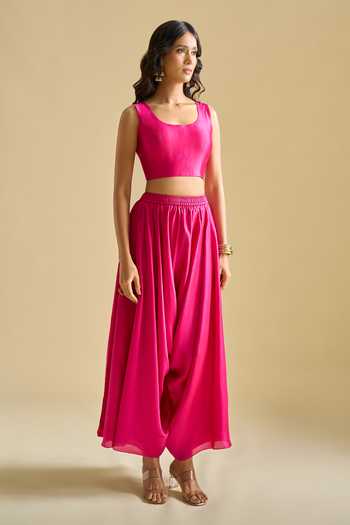 Shop Prisho Fuchsia Round , Scoop Embroidered Kaftan Pant Set Shop_Prisho_Fuchsia Round , Scoop Embroidered Kaftan Pant Set